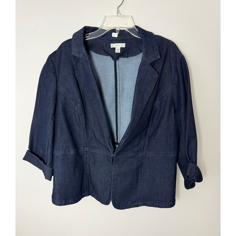 Classic Womens Dark Wash Denim Blazer Jacket Blue Plus Size 18/20W Cuffed Sleeve